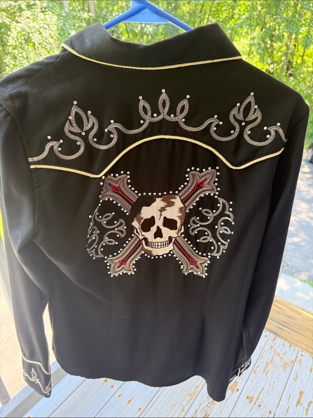 Black Embroidered Skull Western Jacket